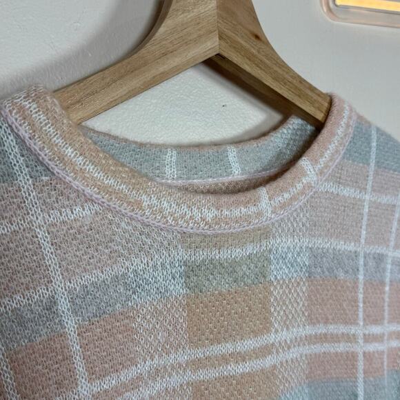 Lou & Grey Plaid Wool Blend Sweater Beige Pink Neutral Academia Tunic M Soft - Picture 2 of 8